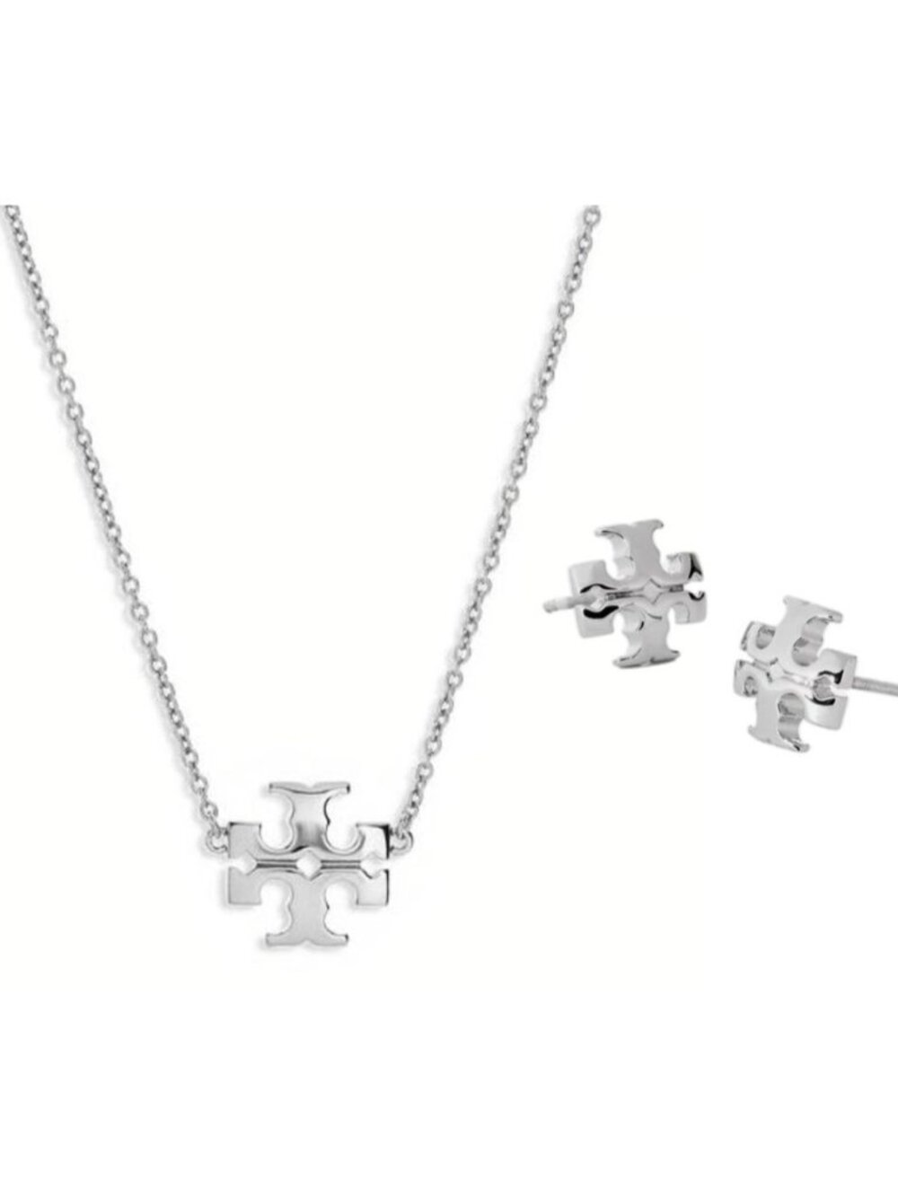 ***Tory Burch Silver Kira Necklace and Earring Set